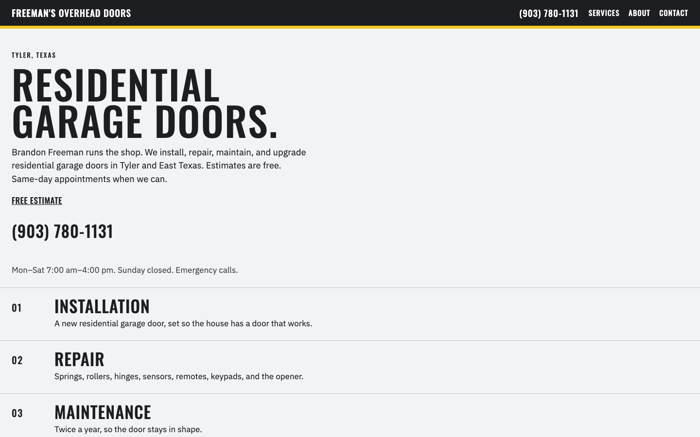 Freeman's Overhead Doors homepage