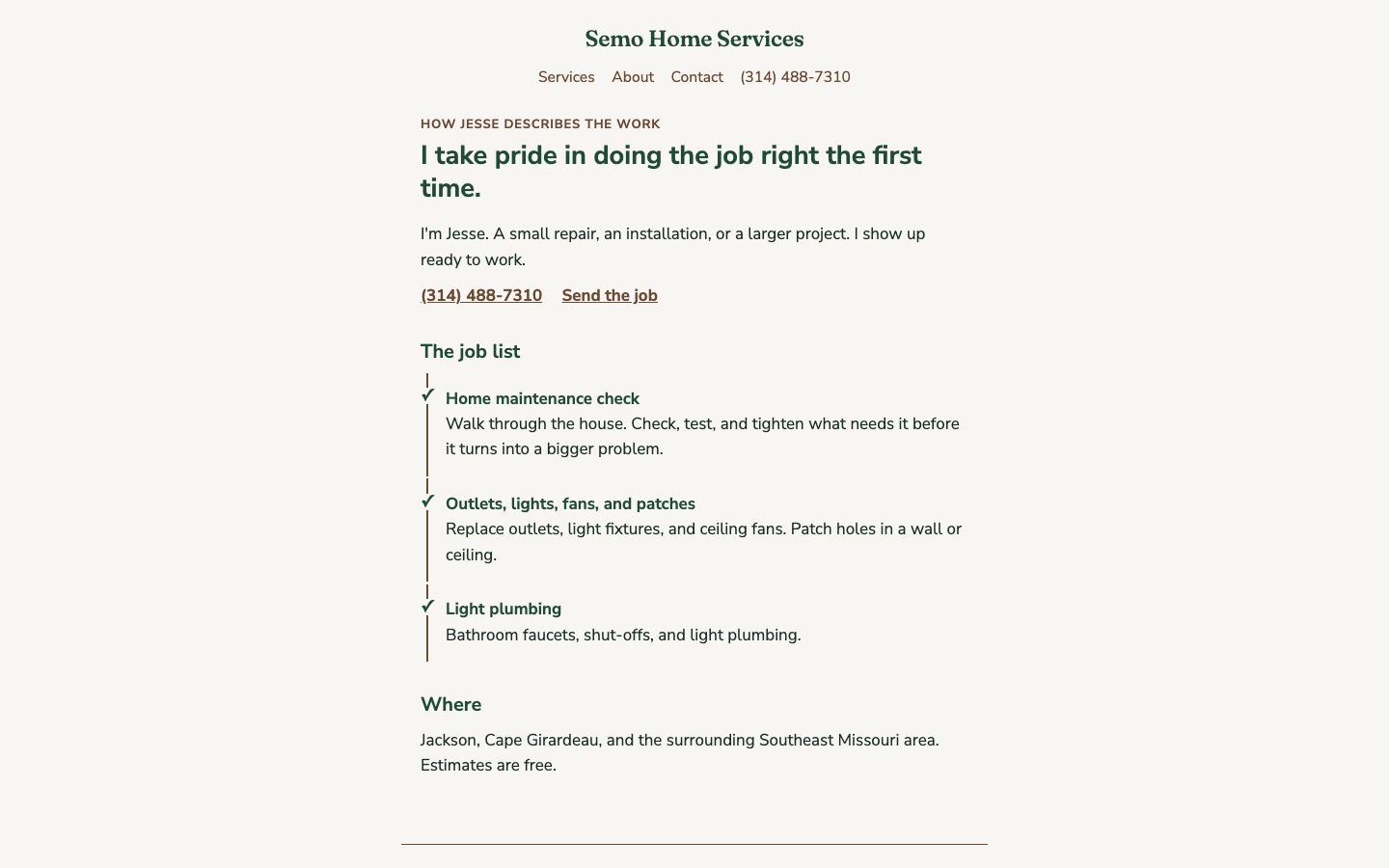 Semo Home Services homepage